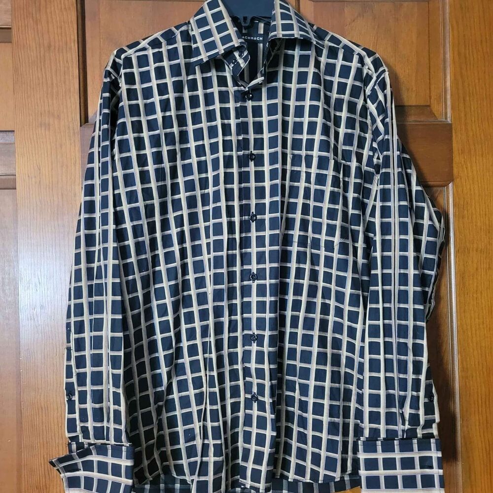 Men's Size Small Bachrach Black Tan Blue Dress Shirt Formal